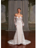 Strapless Ivory Lace Glitter Tulle Wedding Dress With Detachable Sleeves